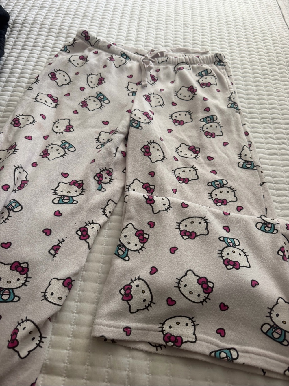 Sanrio Hello Kitty Fleece Pajama Bottoms - White, Pink & Teal